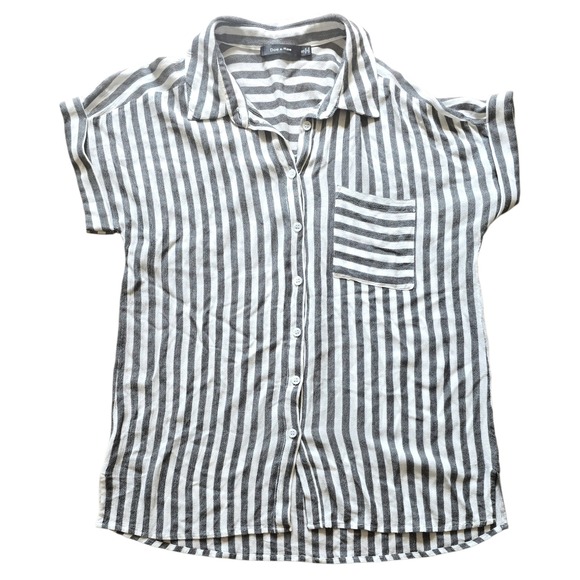 Doe & Rae Tops - Doe & Rae Striped Button-Up Shirt Relaxed Fit Short Sleeve Top Size S